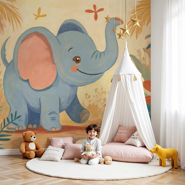 Χαριτωμένο ταπετσαρία ελέφαντα | Ζεστή διακόσμηση για το παιδικό δωμάτιο