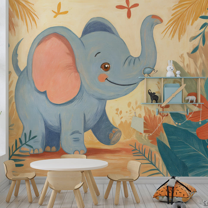 Χαριτωμένο ταπετσαρία ελέφαντα | Ζεστή διακόσμηση για το παιδικό δωμάτιο