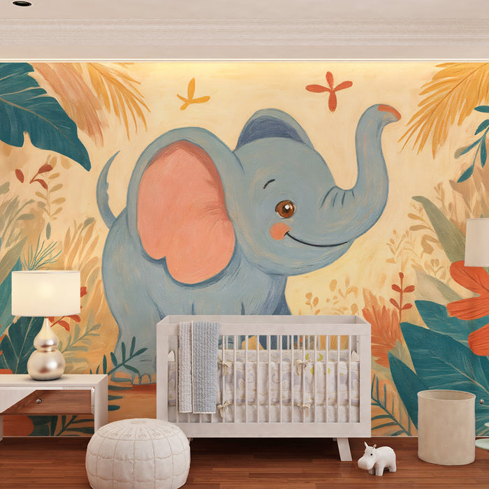 Χαριτωμένο ταπετσαρία ελέφαντα | Ζεστή διακόσμηση για το παιδικό δωμάτιο