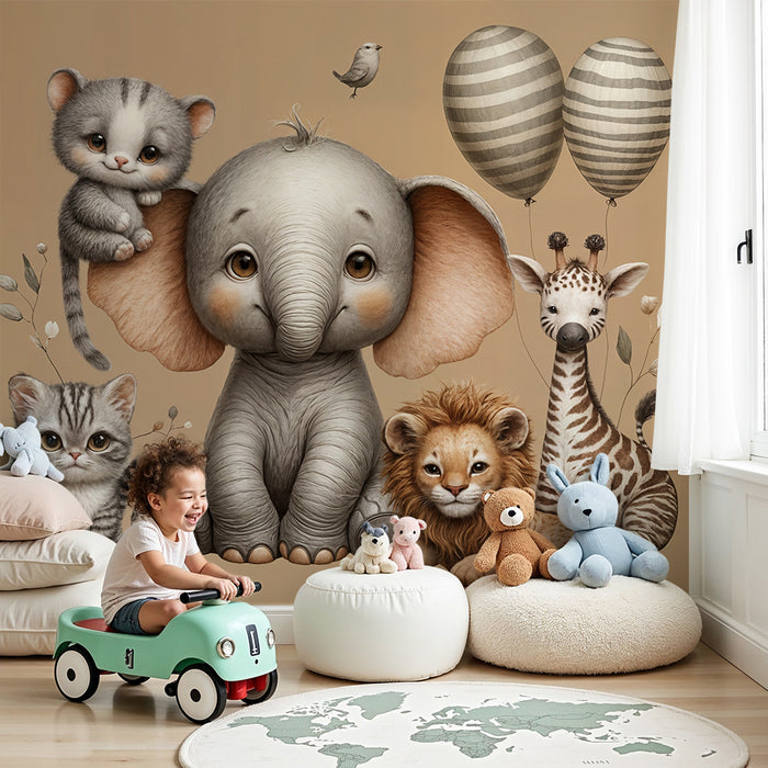 Papier peint animaux mignons | Ambiance douce et ludique