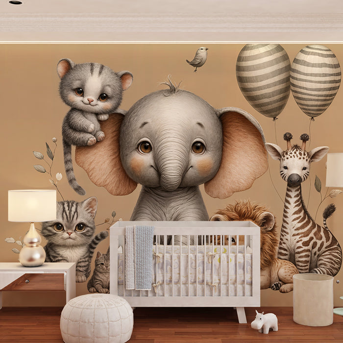 Papier peint animaux mignons | Ambiance douce et ludique