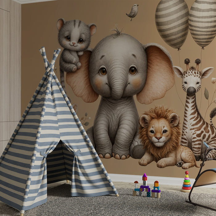 Papier peint animaux mignons | Ambiance douce et ludique