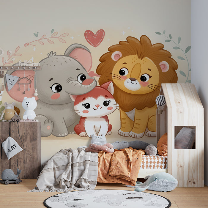 Tapeta s roztomilými zvířaty | Slon, kočka a lev