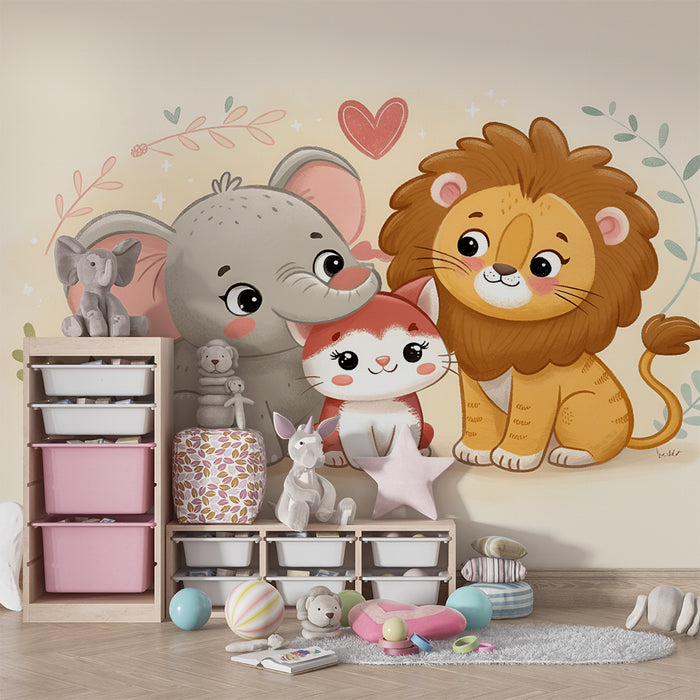 Tapeta s roztomilými zvířaty | Slon, kočka a lev