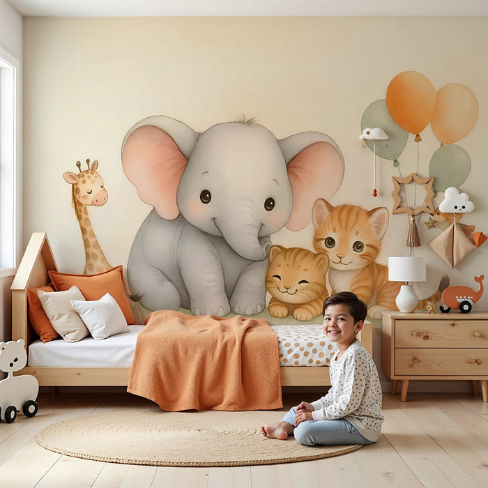 Tapeta s roztomilými zvieratkami | Jemná elegancia pre detskú izbu