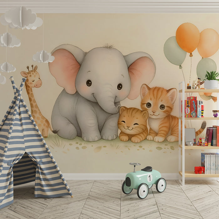 Tapeta s roztomilými zvieratkami | Jemná elegancia pre detskú izbu