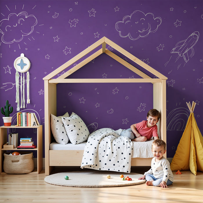 Tapeta do pokoju dziecięcego | Kosmiczny fioletowy wszechświat