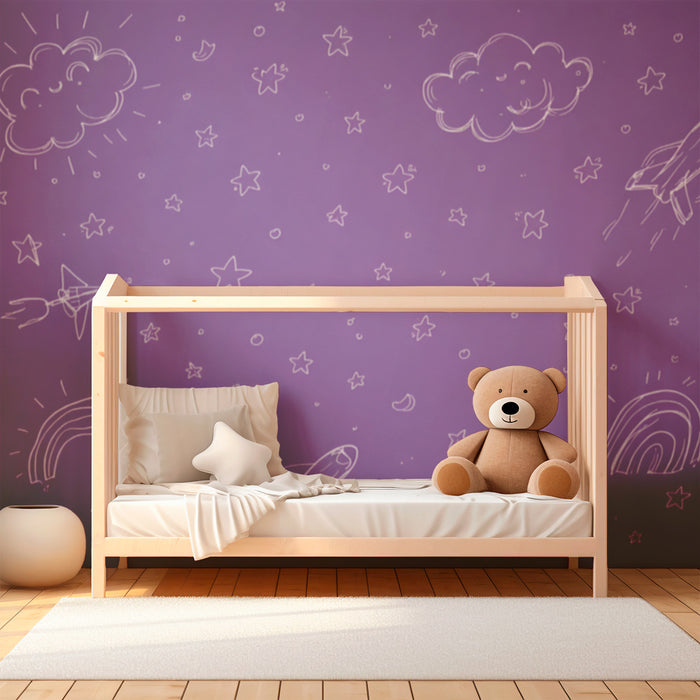 Tapeta do pokoju dziecięcego | Kosmiczny fioletowy wszechświat