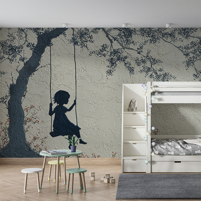 Papier peint chambre enfant | Silhouette et balançoire sous un arbre