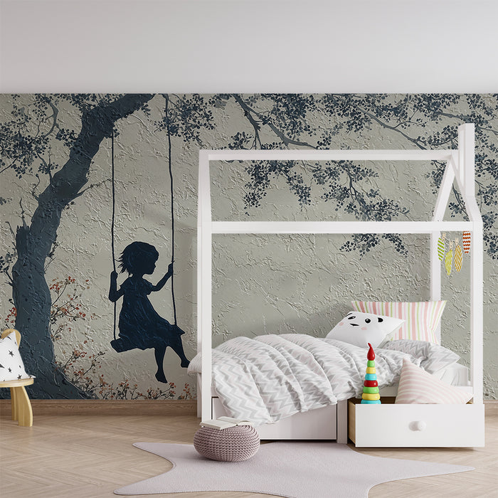 Papier peint chambre enfant | Silhouette et balançoire sous un arbre