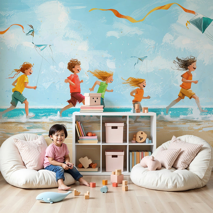 Lastenhuoneen tapetti | Lapset leikkivät rannalla