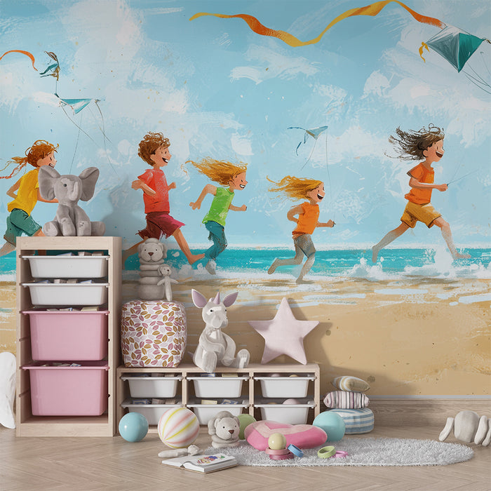 Lastenhuoneen tapetti | Lapset leikkivät rannalla