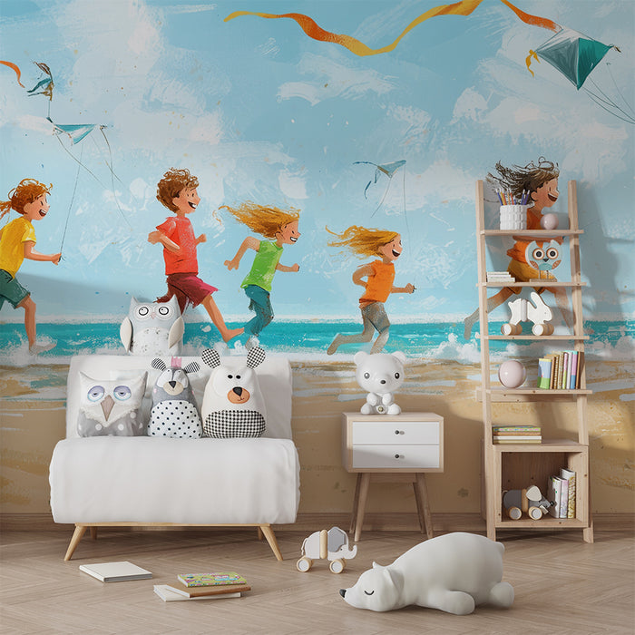 Lastenhuoneen tapetti | Lapset leikkivät rannalla