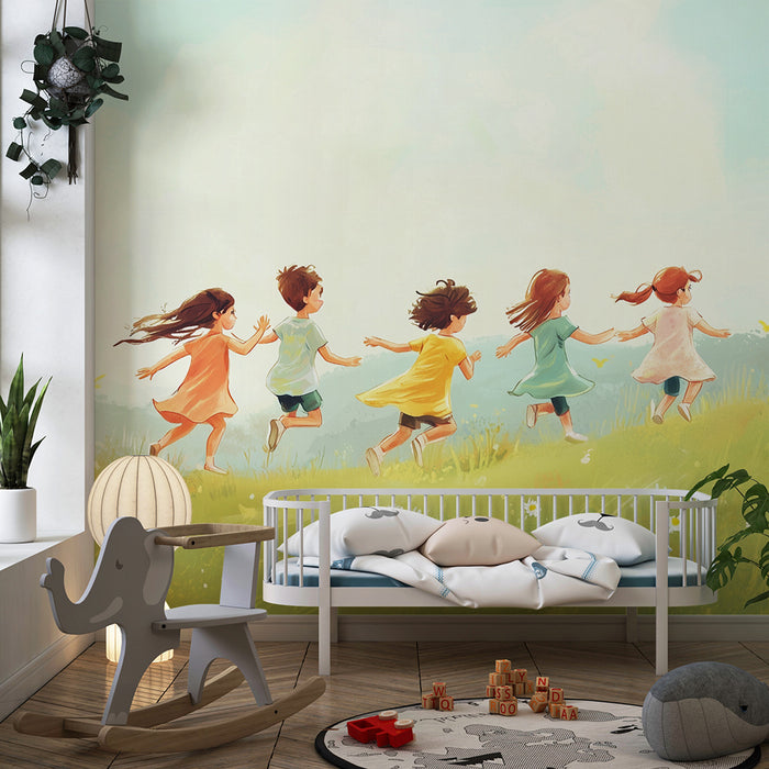 Barntapet | Glada barn och soligt ängsmark