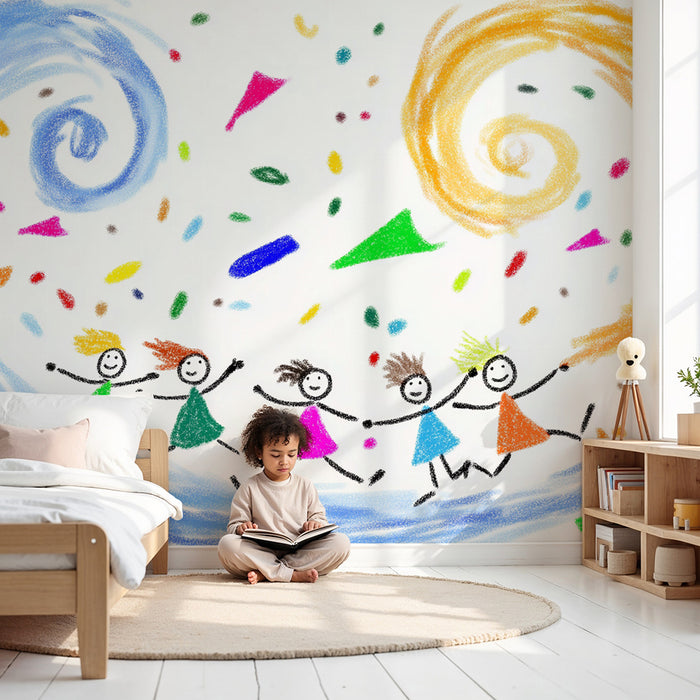Carta da parati bambini | Disegno colorato e gioioso