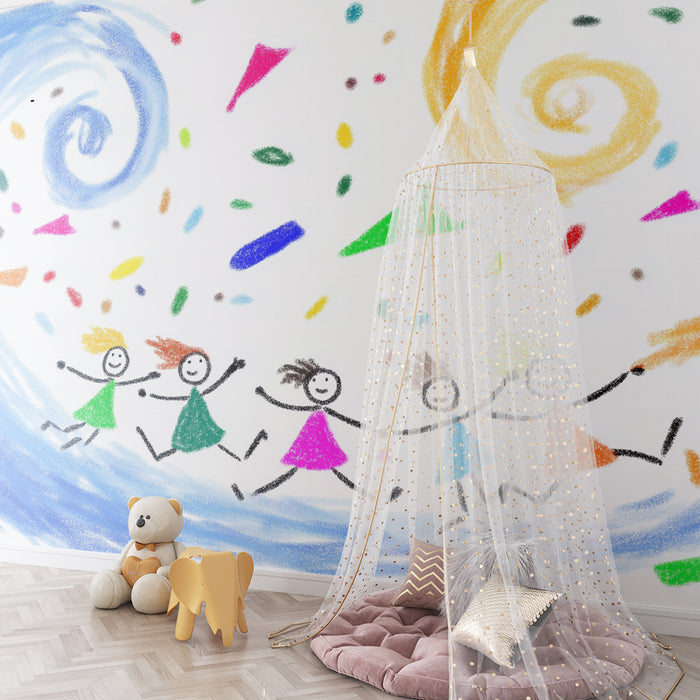 Carta da parati bambini | Disegno colorato e gioioso