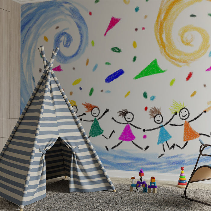 Carta da parati bambini | Disegno colorato e gioioso