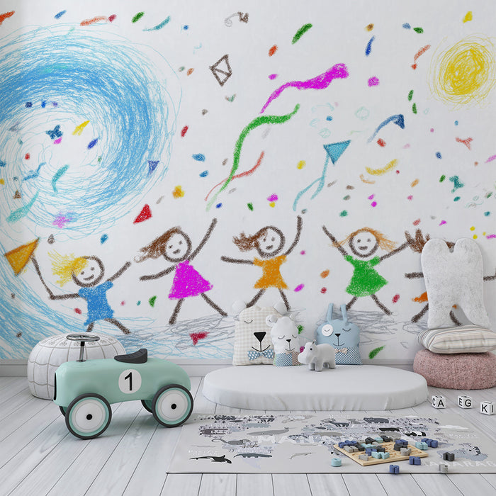 Carta da parati bambini | Disegno colorato e gioioso