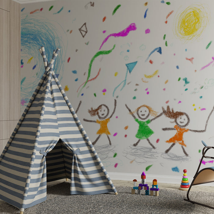 Carta da parati bambini | Disegno colorato e gioioso