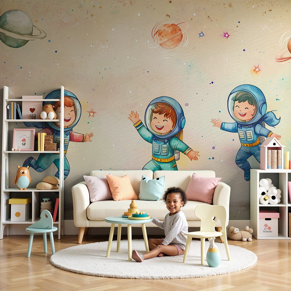 Papier peint chambre enfant | Petits astronautes et planètes — Kids Wall