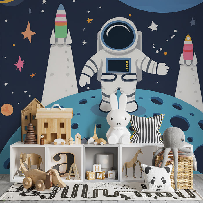 Børneværelse tapet | Rumforskning og farverige blå planeter