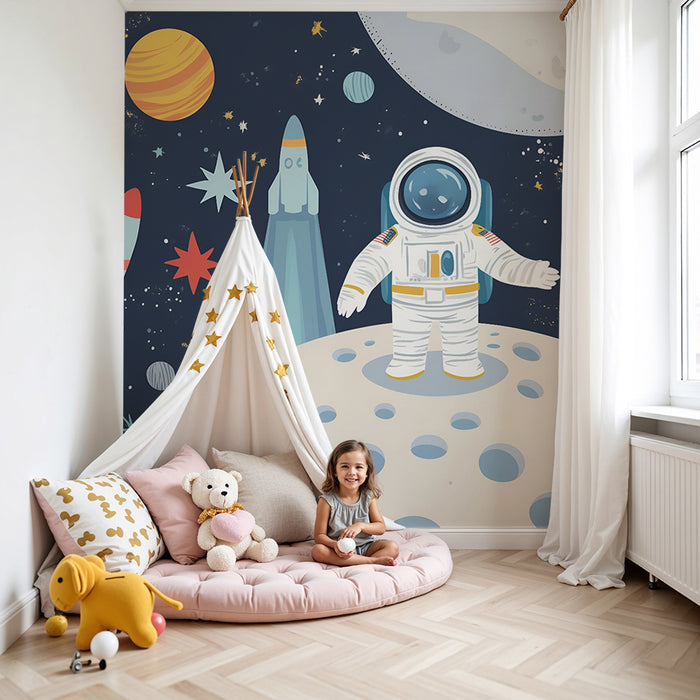 Papel pintado infantil | Exploración espacial y astronauta