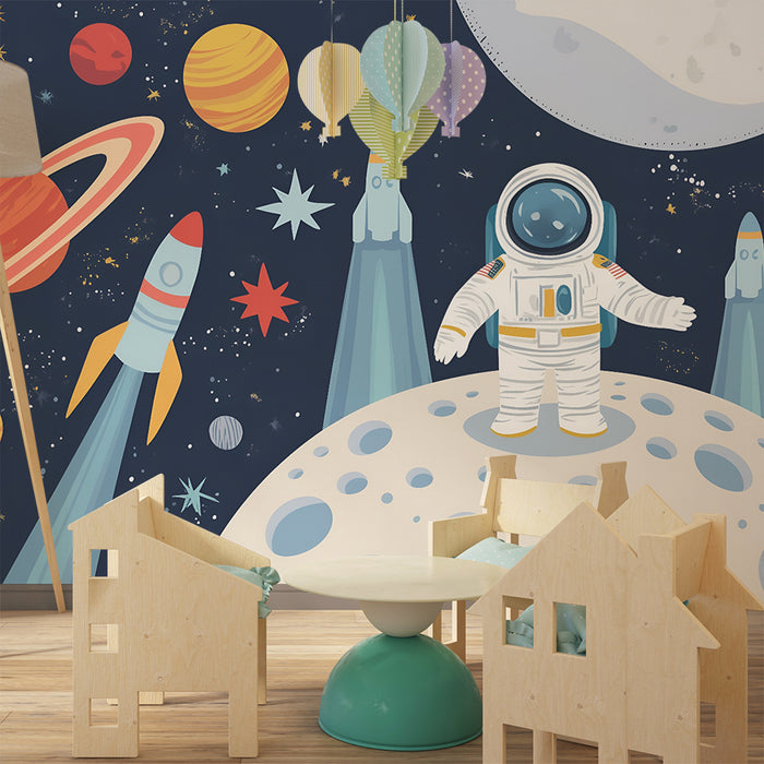 Papel pintado infantil | Exploración espacial y astronauta