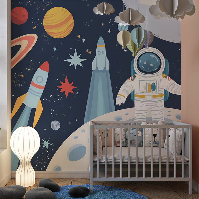 Papel pintado infantil | Exploración espacial y astronauta