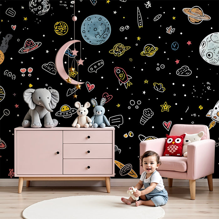 Papier peint espace | Motifs ludiques et colorés