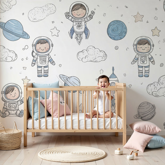 Papier peint astronautes | Univers ludique pour chambre d'enfant