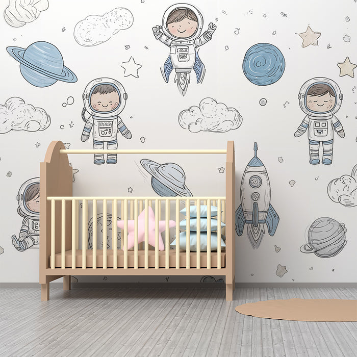 Papier peint astronautes | Univers ludique pour chambre d'enfant