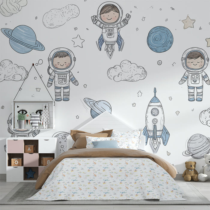 Papier peint astronautes | Univers ludique pour chambre d'enfant