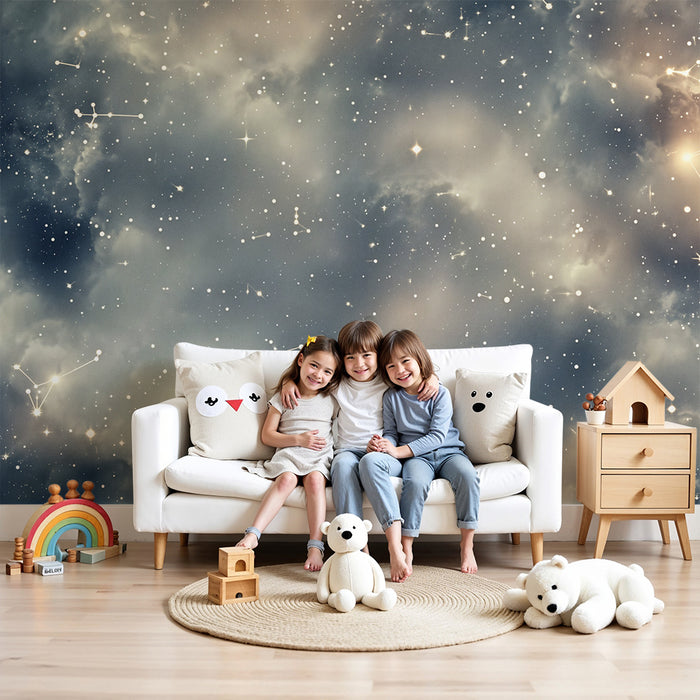 Papier peint chambre enfant | Constellations célestes brumeuses