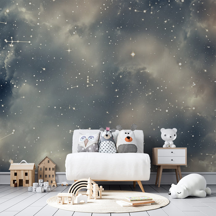 Papier peint chambre enfant | Constellations célestes brumeuses