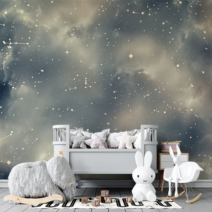 Papier peint chambre enfant | Constellations célestes brumeuses
