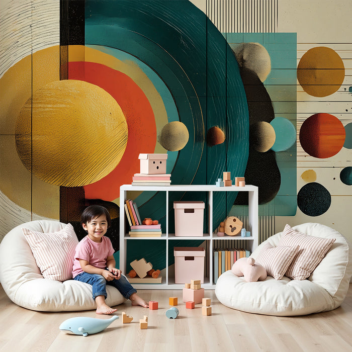 Lastenhuoneen tapetti | Retro- ja geometrinen aurinkokuntajärjestelmä