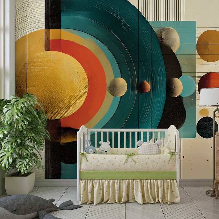 Lastenhuoneen tapetti | Retro- ja geometrinen aurinkokuntajärjestelmä