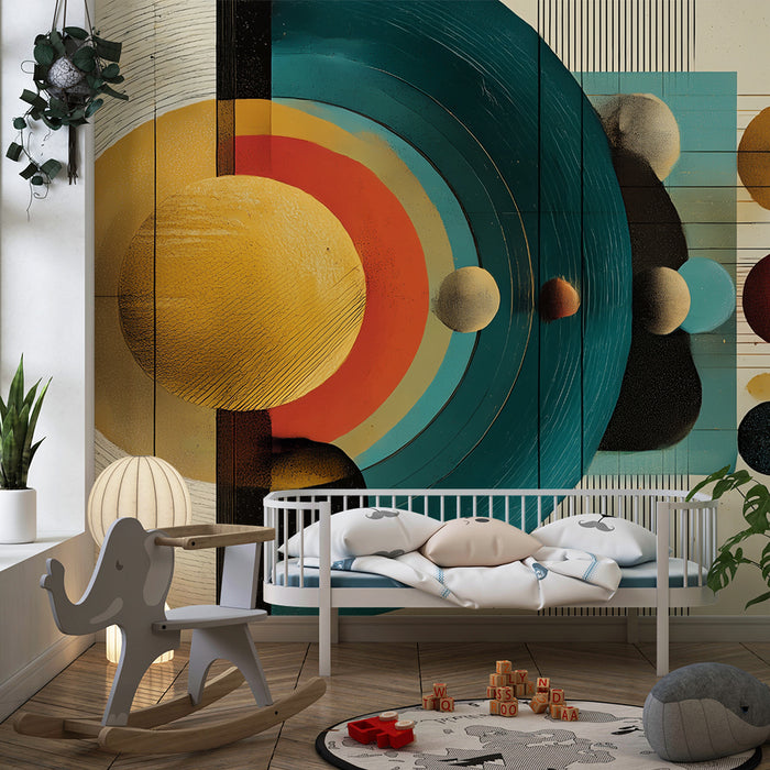 Lastenhuoneen tapetti | Retro- ja geometrinen aurinkokuntajärjestelmä