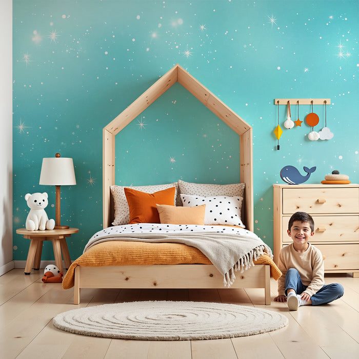 Barntapet | Glittrande stjärnor ljusblå