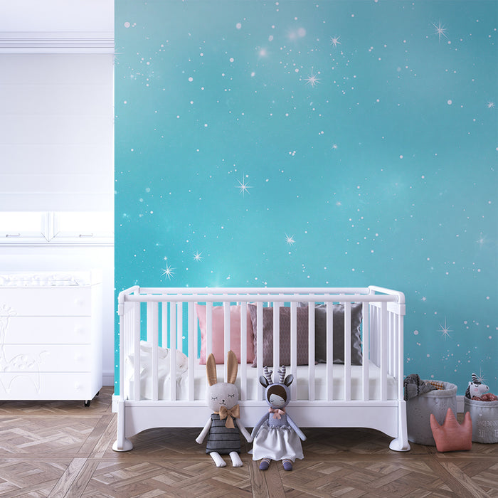 Barntapet | Glittrande stjärnor ljusblå