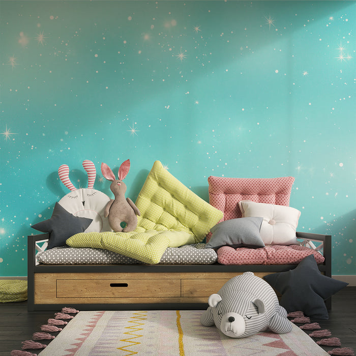 Barntapet | Glittrande stjärnor ljusblå
