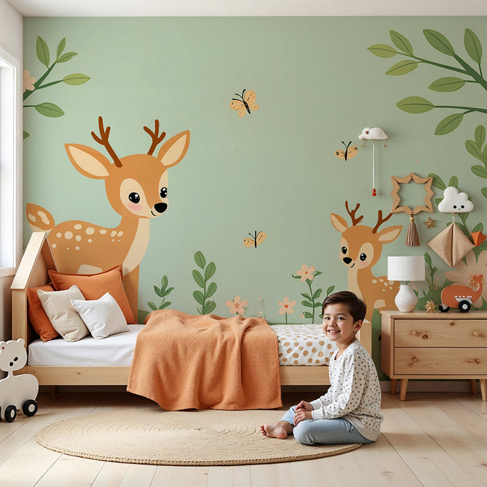 Χαρτί τοίχου παιδικό δωμάτιο | Αγριόγατες και πεταλούδες στον κήπο