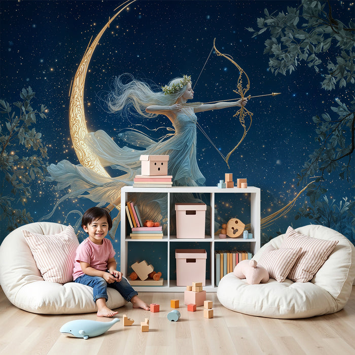 Papel pintado fantasy | Diosa arquera en media luna