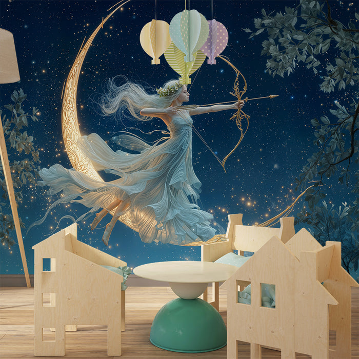 Papel pintado fantasy | Diosa arquera en media luna