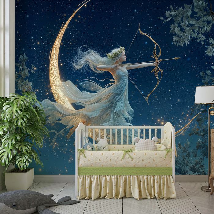 Papel pintado fantasy | Diosa arquera en media luna