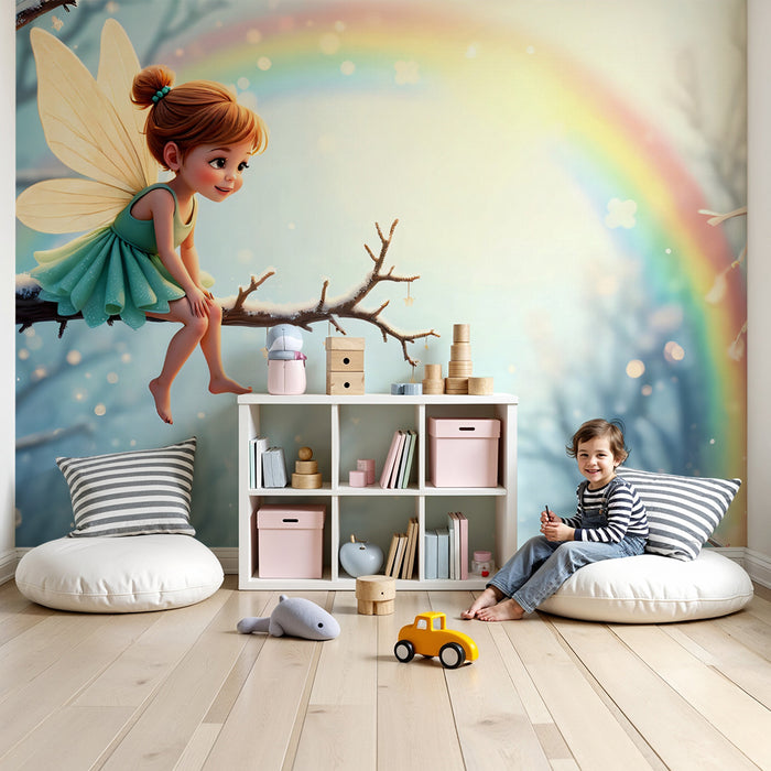 Papier peint fée enchantée | Conte de fées sur branche d'hiver