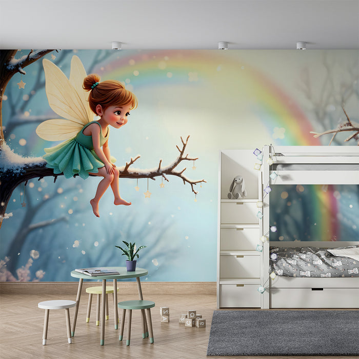 Papier peint fée enchantée | Conte de fées sur branche d'hiver