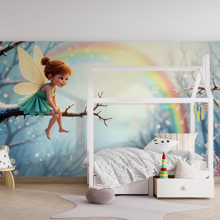 Papier peint fée enchantée | Conte de fées sur branche d'hiver