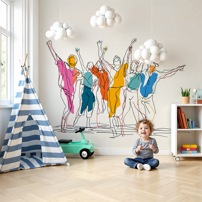 Kinderkamer behang | Kleurrijke dansende beweging
