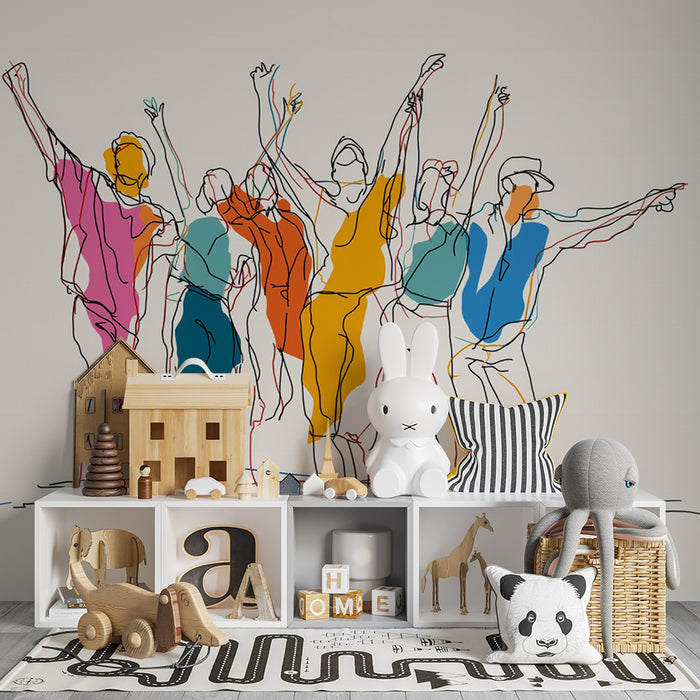 Kinderkamer behang | Kleurrijke dansende beweging